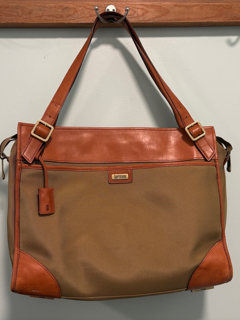 Hartmann Tan Canvas & Cognac Leather Messenger Bag